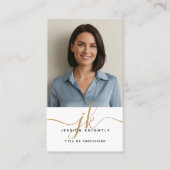 Elegantes White Gold Monogram Script Initials Foto Visitenkarte (Vorderseite)