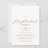 Elegantes White & Gold Neighbhood Ansammlung Party Einladung (Vorderseite)