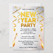 Elegantes White & Gold Silvester Party Einladung (Vorderseite)