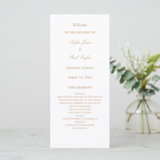 Elegantes White Golden Beige Hochzeitsprogramm (Stehend Vorderseite)