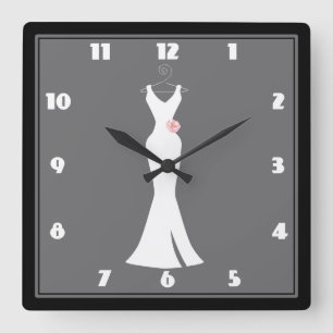 Elegantes White Gown auf Gray - Stilvolles, einfac Quadratische Wanduhr