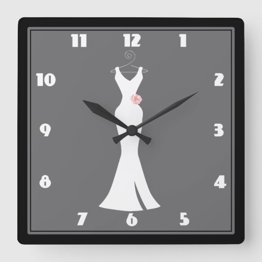 Elegantes White Gown auf Gray - Stilvolles, einfac Quadratische Wanduhr (Vorderseite)