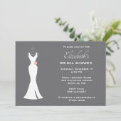 Elegantes White Gown auf Gray Stylish Simple Brida Einladung (Stehend Vorderseite)