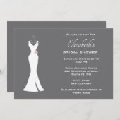 Elegantes White Gown auf Gray Stylish Simple Brida Einladung (Vorne/Hinten)