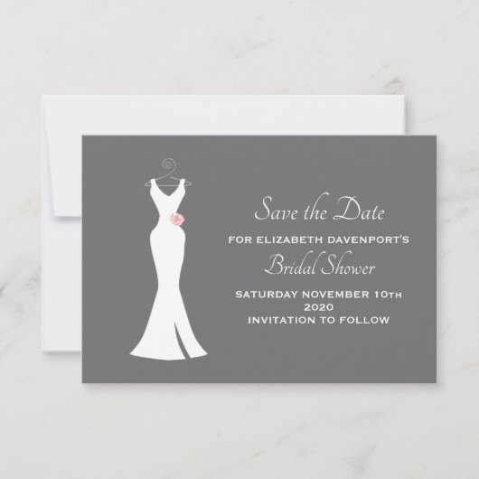 Elegantes White Gown auf Gray Stylish Simple Brida Save The Date (Vorderseite)