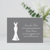 Elegantes White Gown auf Gray Stylish Simple Brida Save The Date (Stehend Vorderseite)