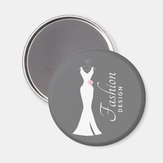 Elegantes White Gown on Gray - Modedesign Magnet (Vorderseite/Rückseite)