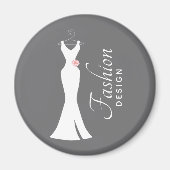 Elegantes White Gown on Gray - Modedesign Magnet (Vorne)