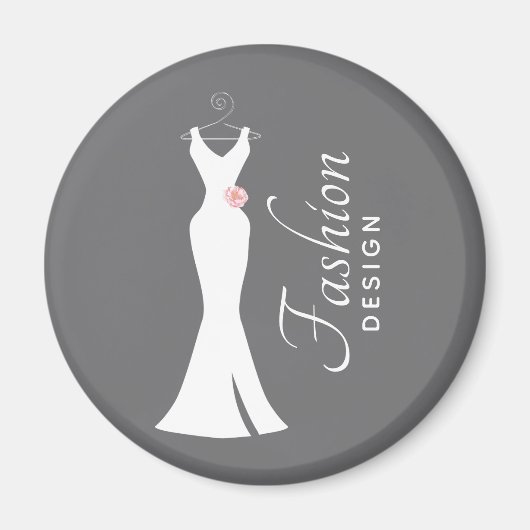 Elegantes White Gown on Gray - Modedesign Magnet (Vorne)