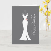 Elegantes White Gown on Gray - Stilvolle Geburtsta Karte (Gelbe Blume)