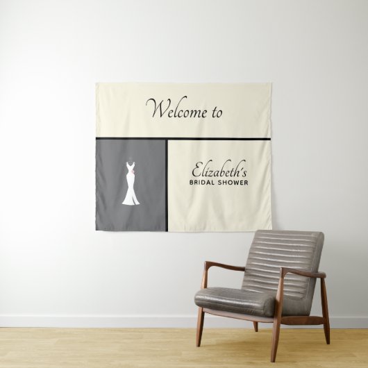 Elegantes White Gown on Gray - Stilvolles Brautpar Wandteppich (Beispiel (Horizontal))