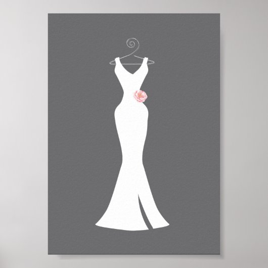Elegantes White Gown on Gray - Stilvolles, einfach Poster (Vorne)