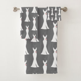 Elegantes White Gown on Gray - Stilvolles Muster Badhandtuch Set