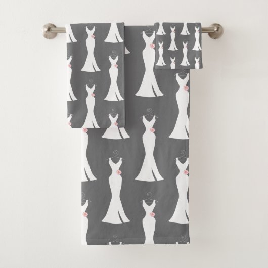 Elegantes White Gown on Gray - Stilvolles Muster Badhandtuch Set (Insitu)
