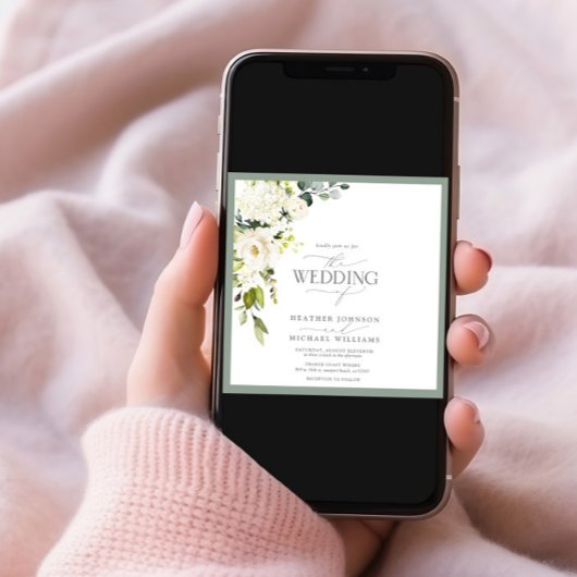 Elegantes White Gray Green Floral Watercolor Scrip Einladung