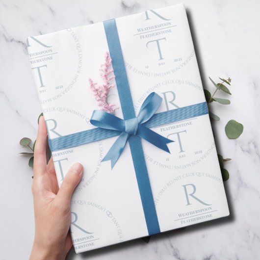 Elegantes White Gray Monogram Wedding Wrapping Pap Geschenkpapier