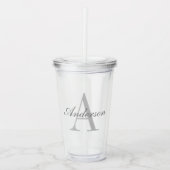 Elegantes White & Gray Monogramm Acryltrinkbecher (Vorderseite)