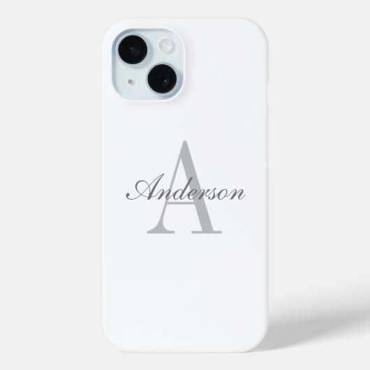 Elegantes White & Gray Monogramm Case-Mate iPhone Hülle (Rückseite)