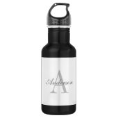 Elegantes White & Gray Monogramm Edelstahlflasche (Vorderseite)