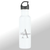 Elegantes White & Gray Monogramm Edelstahlflasche
