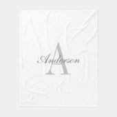 Elegantes White & Gray Monogramm Fleecedecke (Vorderseite)