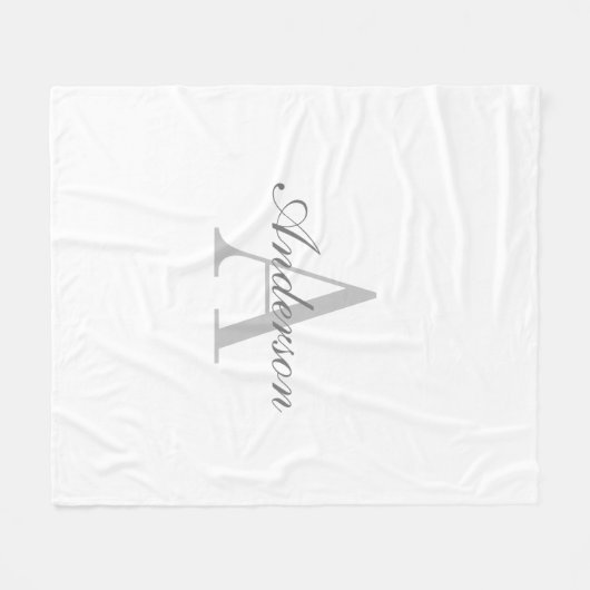 Elegantes White & Gray Monogramm Fleecedecke (Vorderseite (Horizontal))