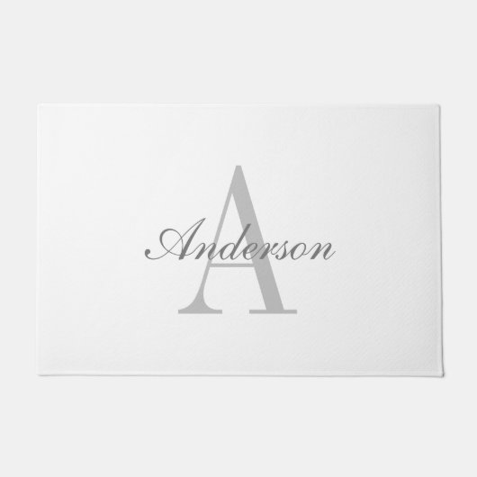 Elegantes White & Gray Monogramm Fußmatte (Vorderseite)
