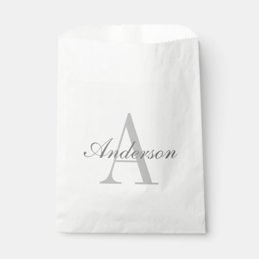 Elegantes White & Gray Monogramm Geschenktütchen (Vorderseite)