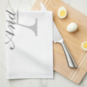 Elegantes White & Gray Monogramm Geschirrtuch (Viertel Falte)