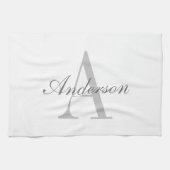 Elegantes White & Gray Monogramm Geschirrtuch (Horizontal)
