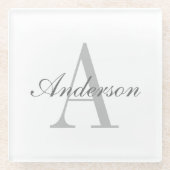 Elegantes White & Gray Monogramm Glasuntersetzer (Vorderseite)