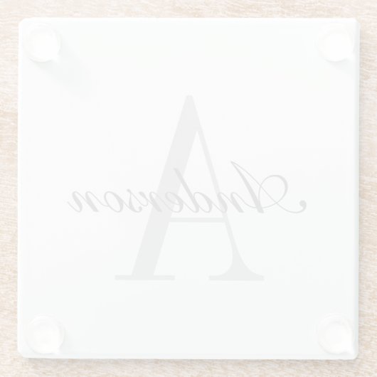 Elegantes White & Gray Monogramm Glasuntersetzer (Rückseite)
