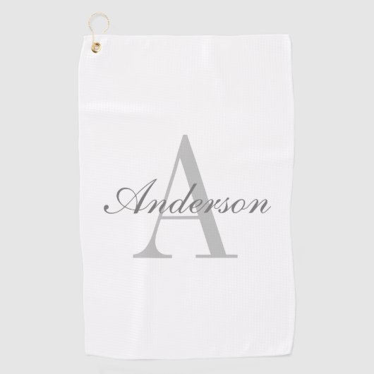 Elegantes White & Gray Monogramm Golfhandtuch (Vorderseite)