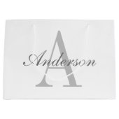 Elegantes White & Gray Monogramm Große Geschenktüte (Vorderseite)