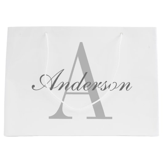 Elegantes White & Gray Monogramm Große Geschenktüte (Vorderseite)