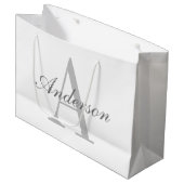 Elegantes White & Gray Monogramm Große Geschenktüte (Vorderseite Schrägansicht)