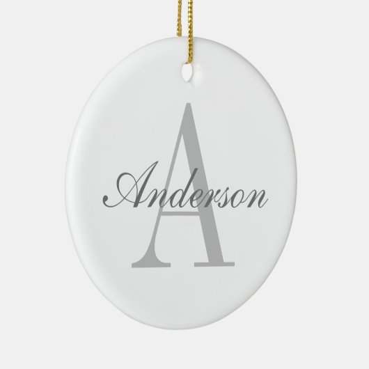 Elegantes White & Gray Monogramm Keramik Ornament (Rechts)