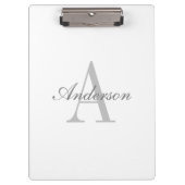 Elegantes White & Gray Monogramm Klemmbrett (Vorderseite)