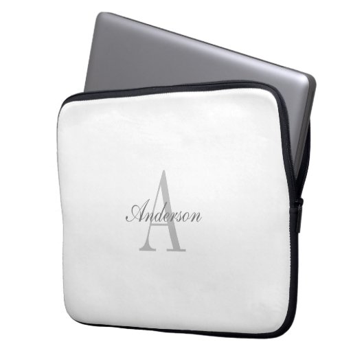 Elegantes White & Gray Monogramm Laptopschutzhülle (Vorderseite Links)
