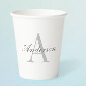 Elegantes White & Gray Monogramm Pappbecher