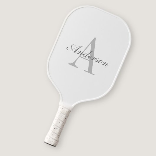 Elegantes White & Gray Monogramm Pickleball Schläger