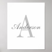Elegantes White & Gray Monogramm Poster (Vorne)