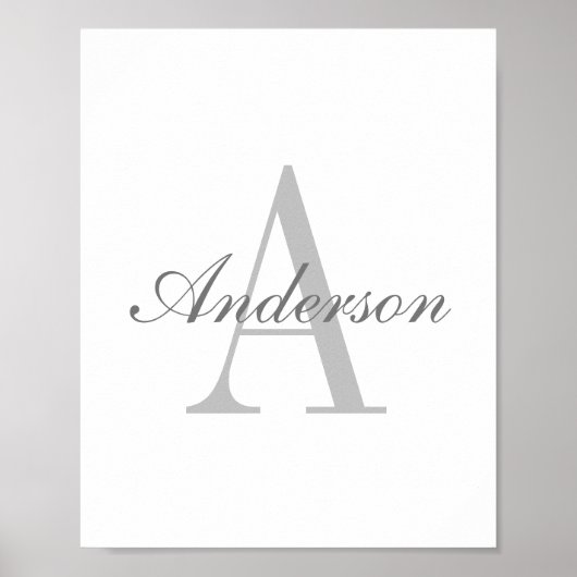 Elegantes White & Gray Monogramm Poster (Vorne)