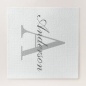 Elegantes White & Gray Monogramm Puzzle (Horizontal)