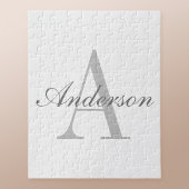 Elegantes White & Gray Monogramm Puzzle