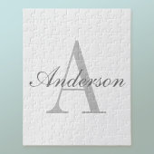 Elegantes White & Gray Monogramm Puzzle