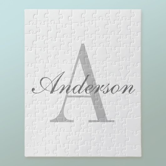 Elegantes White & Gray Monogramm Puzzle