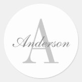Elegantes White & Gray Monogramm Runder Aufkleber (Vorderseite)