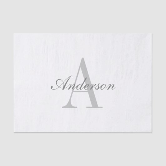 Elegantes White & Gray Monogramm Seidenpapier (Vorderseite)