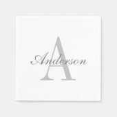 Elegantes White & Gray Monogramm Serviette (Vorderseite)